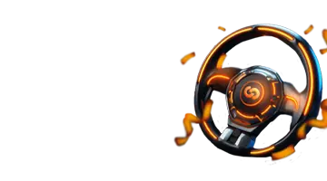 Изображение высокотехнологичного руля, представляющее пятничный бонус в АУФ онлайн-казино с динамичной гоночной темой.